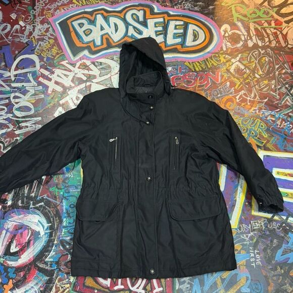 Y2K Larry Levine Black Utility Jacket – Quilted Lining, Zip & Button Closure (M) - Picture 1 of 9